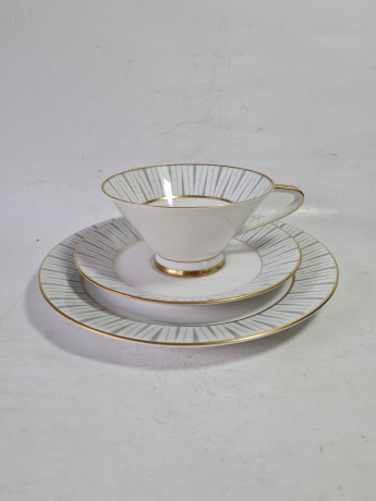 Чайное трио винтажное Konigel.prv. / Tettau 1794, серо-золотой декор, фарфор, Германия, 1960-70гг.