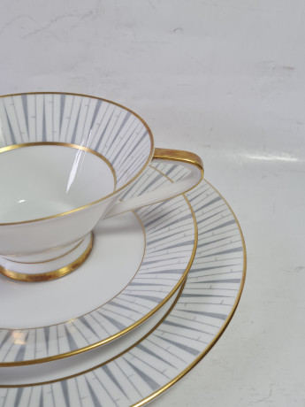 Чайное трио винтажное Konigel.prv. / Tettau 1794, серо-золотой декор, фарфор, Германия, 1960-70гг.