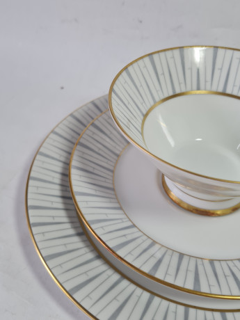 Чайное трио винтажное Konigel.prv. / Tettau 1794, серо-золотой декор, фарфор, Германия, 1960-70гг.