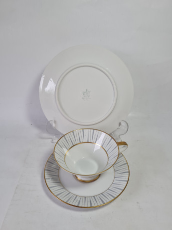 Чайное трио винтажное Konigel.prv. / Tettau 1794, серо-золотой декор, фарфор, Германия, 1960-70гг.