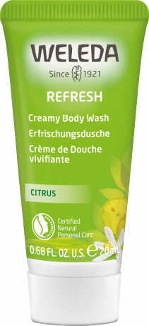 WELEDA Refresh - Erfrischungsdusche Citrus, 20 ml, Освежающий крем-гель для душа Citrus с лимоном и литсеей кубеба, дорожный формат, 20 мл