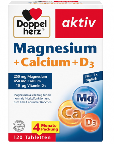 Doppelherz Magnesium + Calcium + D3 Tabletten 120st, Тройная формула: Магний Кальций D3, 120шт