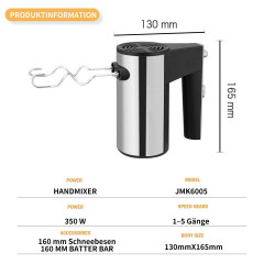 Hikeren Hikeren Handmixer 350W Elektro Mixer,5 Geschwindigkeiten,Mit Schneebesen,Ruhrstab  Ручной миксер Hikeren Электрический миксер, 350 Вт, 5 скоростей, с венчиком, рурская палочка