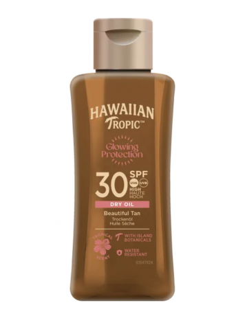 Hawaiian Tropic Glowing Protection Dry Oil LSF 30  75ml, Солнцезащитное сухое спрей-масло для сияния кожи SPF 30, водостойкая формула, тропический аромат,  75мл 