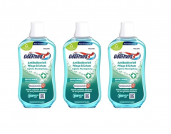 Odol med 3 Mundspulung antibakteriell Pflege & Schutz 500ml x 3st, Ополаскиватель для полости рта антибактериальный, защита и уход, с фтором, без спирта, 500 мл x 3шт