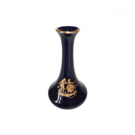 Ваза винтажная Limoges Castel France, черный фарфор с изображением влюбленной пары 22 K золото, 15 x 7,5 см, Франция, 1960-70гг.