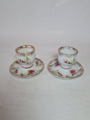 Подставки для яиц винтажные HS Chodziez Poland, белый фарфор с цветочным рисунком и обильной позолотой, 2шт х 7x 10 см, Польша, 1960-70гг.