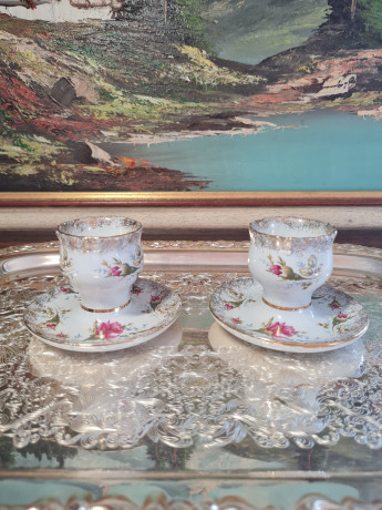 Подставки для яиц винтажные HS Chodziez Poland, белый фарфор с цветочным рисунком и обильной позолотой, 2шт х 7x 10 см, Польша, 1960-70гг.