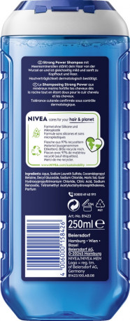 NIVEA MEN Strong Power Shampoo, 250 ml, Нивеа Мужской шампунь укрепляющий, морские минералы, сила и объём, 250 мл
