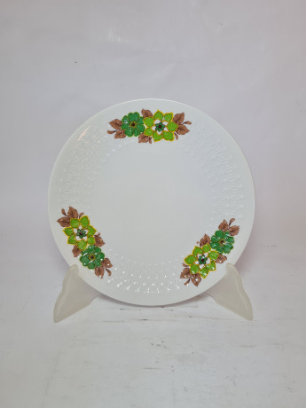 Чайное трио винтажное Mitterteich Bavaria, бело-коричневый фарфор с зеленым цветочным декором, 11 x 6,5 см / 14,5 см / 20 см, Германия, 1960-70гг.