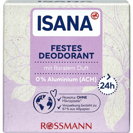 ISANA Festes Deodorant mit floralem Duft 45g, Изана Твёрдый дезодорант с цветочным ароматом, натуральный, 24ч защита, 45 г