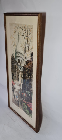 Картина винтажная Kunsthaus Schaller KG / Otriz Alfau "Площадь Тертр в Париже", под стеклом, 55 x 28 см, Германия, 1960-1970гг.