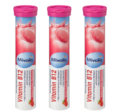 Mivolis Vitamin B12 Brausetabletten SET 3x20 St, Миволис НАБОР Шипучие таблетки Витамин B12 для снижения утомляемости, 3х20 шт