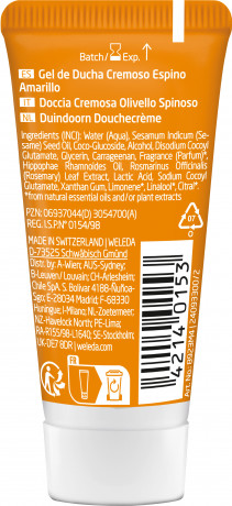 WELEDA Vitality - Vitalisierungsdusche Sanddorn, 20 ml, Облепиховый крем-гель для душа Vitality с натуральными эфирными маслами, дорожный формат, 20 мл