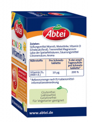 Abtei KINDER Vitamin D3 50st, Витамин D3 для детей 400me, таблетки для рассасывания, 50шт