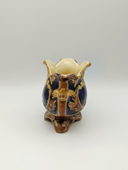 Конфетница винтажная B.W., майолика, в сине-коричневых тонах с позолотой, с необычным рваным краем, на ножках, керамика, 14 х 10 см, Франция, 1970-80гг.