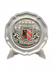 Тарелка декоративная винтажная &quot;Герб общины Байерн&quot; / Серия &quot;Геральдика&quot;, яркий декор, олово (95%), 23 см, Германия, 1970-80гг.