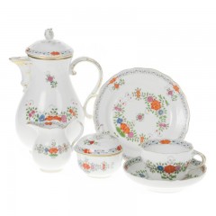 Meissen Meissen 'Neuer Ausschnitt - Indische Blumenmalerei zweiteilig bunt Kupferfarben mit Goldrand' Kaffeeservice 6 Personen 21-tlg. Meissen "New Neckline - Indian Flower Painting, двухсекционный, красочный, цвета меди с золотой каймой" кофейный сервиз