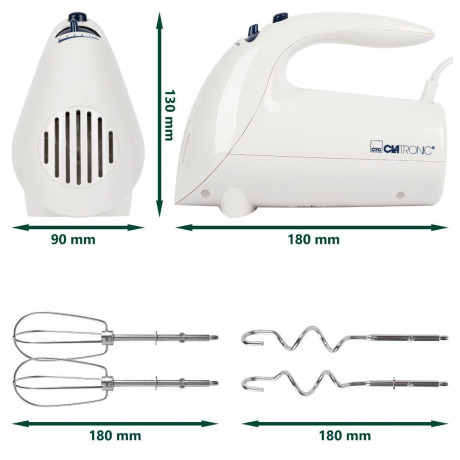CLATRONIC CLATRONIC Handmixer HM 3014, starker 250W Handmixer, 5 Stufen, Edelstahl, Weiss Ручной миксер CLATRONIC HM 3014, мощный ручной миксер мощностью 250 Вт, 5 уровней, нержавеющая сталь, белый