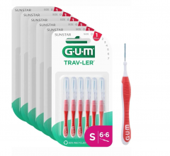 GUM Trav-ler 0,8 мм ISO 1, Red, 6st x 6packs (36st), Межзубные ёршики  красные, для чистки межзубных промежутков, уход за дёснами набор 36 шт (6x6)