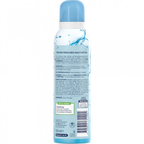 ISANA Wasserspray Aqua 150ml, Изана Водный спрей для лица и тела, мгновенная свежесть, увлажнение, 150 мл