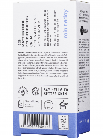 NO COSMETICS 120h Mattierende Feuchtigkeitscreme rain today, 50 ml, No Cosmetics Матирующий крем для лица с маслом жожоба, увлажнение на 120 часов и контроль жирного блеска, 50 мл