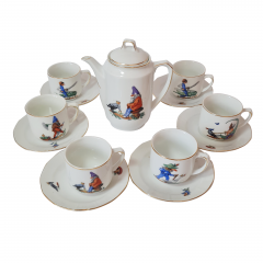 Кофейный сервиз винтажный Im Stil Arzberg Bavaria на 6 персон: кофейник, кофейные пары, фарфор, Германия, 1960-70гг.