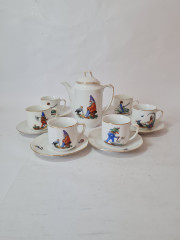 Кофейный сервиз винтажный Im Stil Arzberg Bavaria на 6 персон: кофейник, кофейные пары, фарфор, Германия, 1960-70гг.
