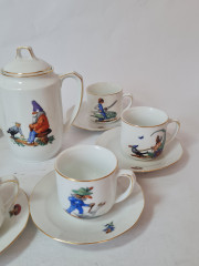 Кофейный сервиз винтажный Im Stil Arzberg Bavaria на 6 персон: кофейник, кофейные пары, фарфор, Германия, 1960-70гг.