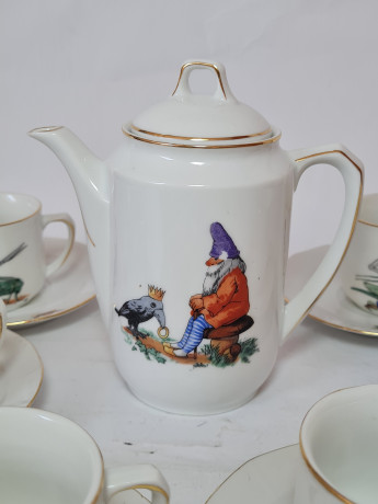 Кофейный сервиз винтажный Im Stil Arzberg Bavaria на 6 персон: кофейник, кофейные пары, фарфор, Германия, 1960-70гг.