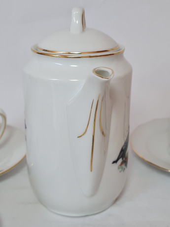 Кофейный сервиз винтажный Im Stil Arzberg Bavaria на 6 персон: кофейник, кофейные пары, фарфор, Германия, 1960-70гг.