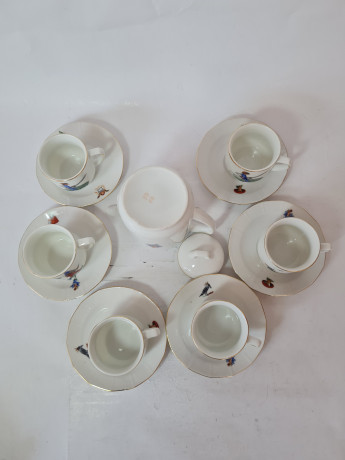 Кофейный сервиз винтажный Im Stil Arzberg Bavaria на 6 персон: кофейник, кофейные пары, фарфор, Германия, 1960-70гг.