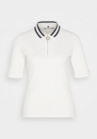 Tommy Hilfiger SLIM COLLAR ZIP Polo shirt ecru SLIM COLLAR ZIP Рубашка поло экрю