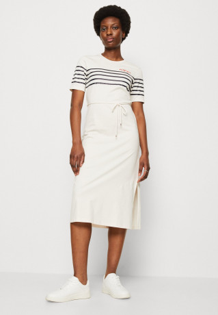 Tommy Hilfiger STRIPE MIDI Jersey dress white/desert sky ПОЛОСКА МИДИ Платье из джерси белое/пустынное небо