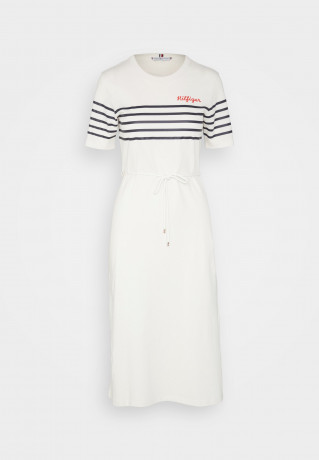 Tommy Hilfiger STRIPE MIDI Jersey dress white/desert sky ПОЛОСКА МИДИ Платье из джерси белое/пустынное небо
