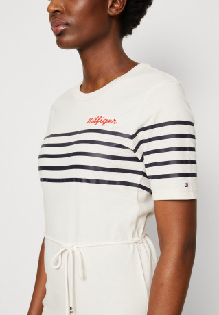 Tommy Hilfiger STRIPE MIDI Jersey dress white/desert sky ПОЛОСКА МИДИ Платье из джерси белое/пустынное небо