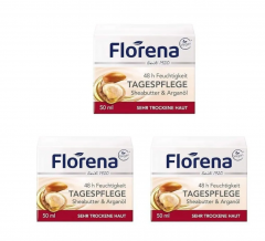  Florena Day Cream Sheabutter and arganol 50 ml x 3st, Крем для лица Florena с маслом ши и арганы, 48 часов увлажнения, для очень сухой кожи, дневной уход, питательный и восстанавливающий Набор 3 шт х 50 мл
