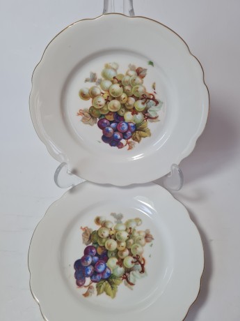 Набор тарелок винтажных Bareuther "Фрукты" с рельефным краем, ручная роспись, 6 шт., 15 см, фарфор, Германия, 1960-70гг.