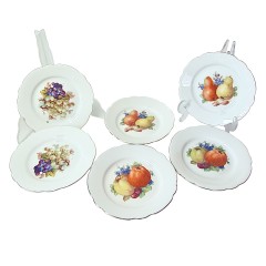 Набор тарелок винтажных Bareuther "Фрукты" с рельефным краем, ручная роспись, 6 шт., 15 см, фарфор, Германия, 1960-70гг.