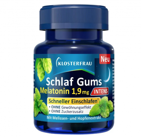 Klosterfrau Schlaf Gums Intens Melatonin 30st, Витамины Мелатонин 1,9 мг, Германия, 30 жевательных пастилок, для вечернего приёма, мелатонин + витамин B6, с мелиссой