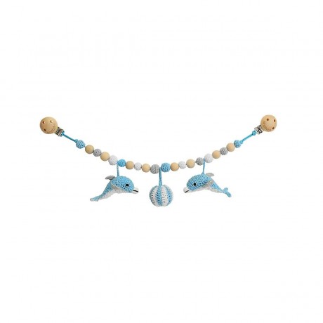 SindiBaba® Kinderwagenkette Delfin DOLPHY gehakelt mit Rasseln Багги цепочка дельфин ДОЛЬФИ вязаная крючком с погремушками
