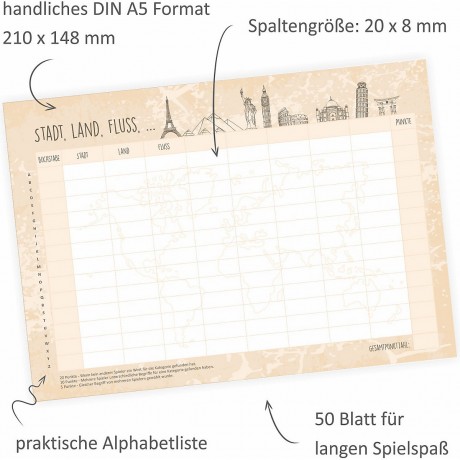 nikima Papeterie A5 Spielblock Stadt Land Fluss Reisespiel Reisespiele Papeterie A5 Pad город загородная игра путешествия по реке игры путешествия