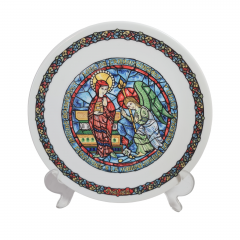 Тарелка декоративная винтажная Limoges &quot;Благовещение&quot;, №AS 288, в заводской упаковке, сертификат, фарфор, 21 см, Франция, 1960-70гг.