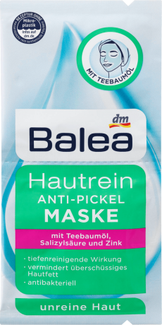 Balea Maske Hautrein Anti-Pickel Балеа Маска для лица против прыщей и высыпаний с маслом чайного дерева, салициловой кислотой и цинком, 16 мл