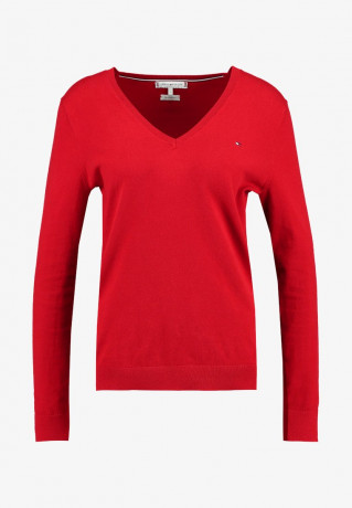 Tommy Hilfiger HERITAGE V NECK Jumper apple red HERITAGE V-NECK Джемперы яблоко красное