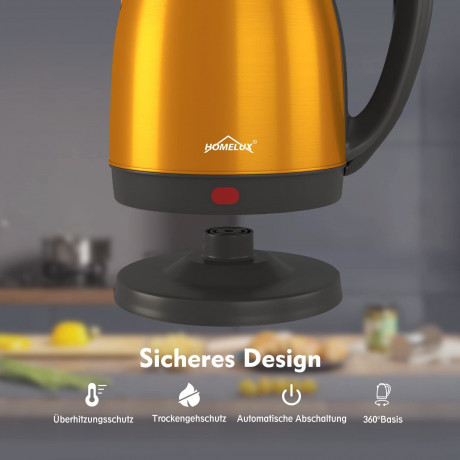 HOMELUX HOMELUX Wasserkocher Edelstahl BPA-freier Heisswasserboiler, Schnelldurchlauferhitzer, 1.8 l, 1500,00 W, Abschaltautomatik und Trockengehschutz, Geeignet fur Kaffee, Tee Blau Чайник HOMELUX из нержавеющей стали, бойлер для горячей воды без BPA, пр