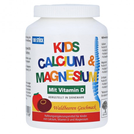 ‎NEW NORDIC Kids Calcium & Magnesium Кидс Витамины с Кальцием, Магнием и D3 для детей от 3 лет, со вкусом ягод, 180 жевательных таблеток