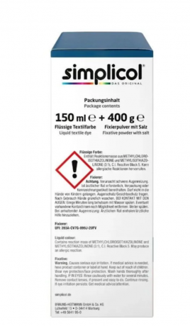 Simplicol Textilfarbe intensiv Opal- Petrol, 1 St,  Краска для ткани сине-бирюзовая Opal Petrol интенсивная, жидкая, для стиральной машины 40 , 150 мл + фиксатор 400 г