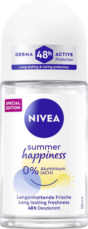 NIVEA Summer Happiness Deodorant Roll-On, 50 ml, Нивеа Дезодорант ролик, летний аромат, 0% алюминия, 48ч защита, 50 мл
