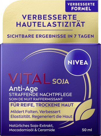 NIVEA Vital Soja Anti-Age Straffende Nachtpflege, 50 ml, Нивеа ночной крем пантенол, коэнзим Q10, масло ши anti-age 50 мл